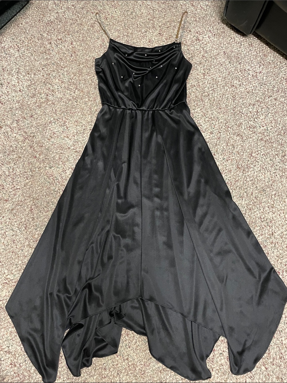 Vintage 70s diamond straps and accent asymmetrical hem cowl neck dress